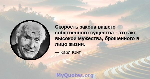 Скорость закона вашего собственного существа - это акт высокой мужества, брошенного в лицо жизни.