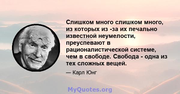 Слишком много слишком много, из которых из -за их печально известной неумелости, преуспевают в рационалистической системе, чем в свободе. Свобода - одна из тех сложных вещей.