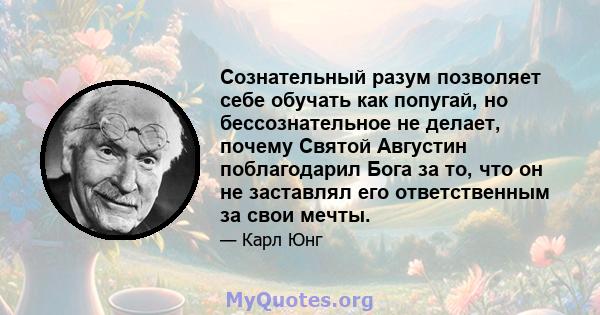 Сознательный разум позволяет себе обучать как попугай, но бессознательное не делает, почему Святой Августин поблагодарил Бога за то, что он не заставлял его ответственным за свои мечты.