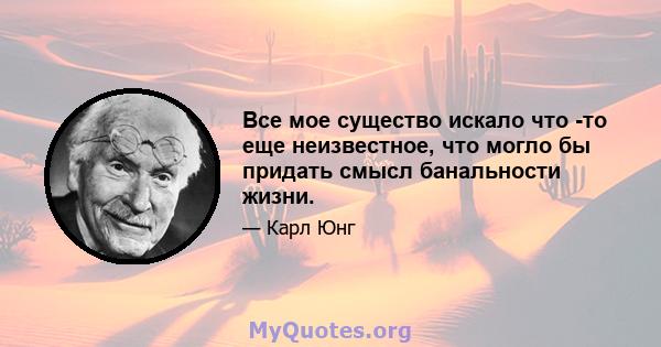 Все мое существо искало что -то еще неизвестное, что могло бы придать смысл банальности жизни.