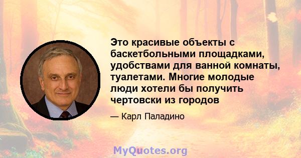 Это красивые объекты с баскетбольными площадками, удобствами для ванной комнаты, туалетами. Многие молодые люди хотели бы получить чертовски из городов