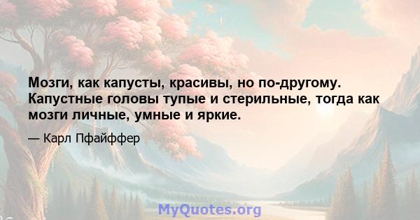 Мозги, как капусты, красивы, но по-другому. Капустные головы тупые и стерильные, тогда как мозги личные, умные и яркие.