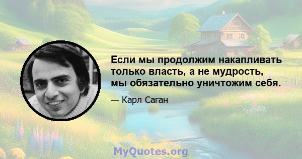 Если мы продолжим накапливать только власть, а не мудрость, мы обязательно уничтожим себя.