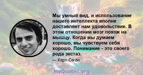 Мы умный вид, и использование нашего интеллекта вполне доставляет нам удовольствие. В этом отношении мозг похож на мышцу. Когда мы думаем хорошо, мы чувствуем себя хорошо. Понимание - это своего рода экстаз.