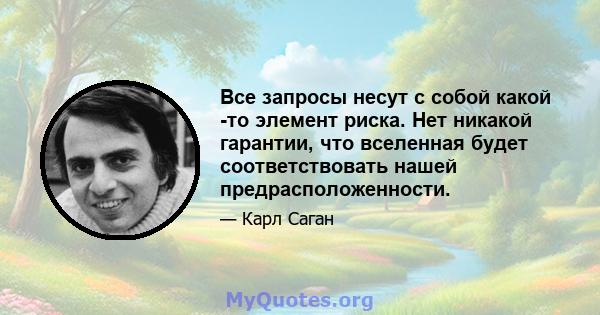 Все запросы несут с собой какой -то элемент риска. Нет никакой гарантии, что вселенная будет соответствовать нашей предрасположенности.