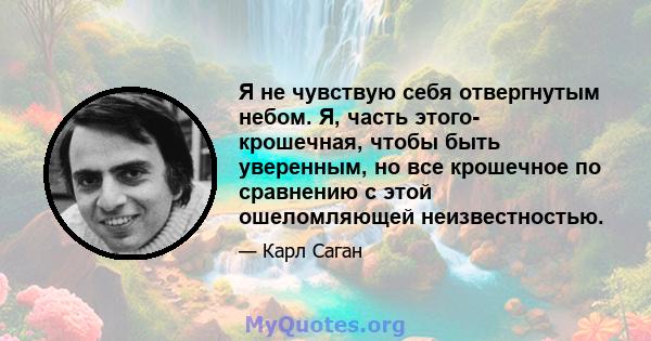 Я не чувствую себя отвергнутым небом. Я, часть этого- крошечная, чтобы быть уверенным, но все крошечное по сравнению с этой ошеломляющей неизвестностью.