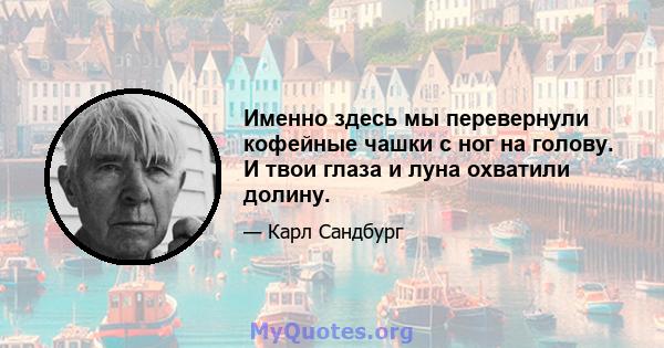 Именно здесь мы перевернули кофейные чашки с ног на голову. И твои глаза и луна охватили долину.