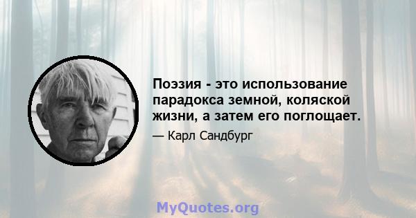 Поэзия - это использование парадокса земной, коляской жизни, а затем его поглощает.