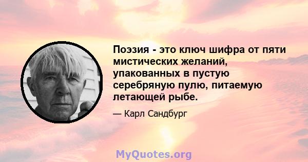 Поэзия - это ключ шифра от пяти мистических желаний, упакованных в пустую серебряную пулю, питаемую летающей рыбе.