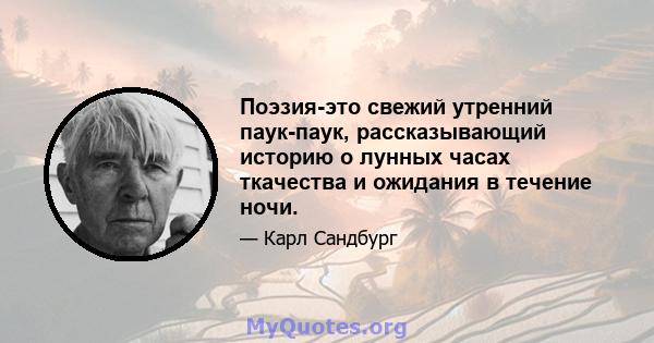 Поэзия-это свежий утренний паук-паук, рассказывающий историю о лунных часах ткачества и ожидания в течение ночи.