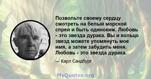 Позвольте своему сердцу смотреть на белый морской спрей и быть одиноким. Любовь - это звезда дурака. Вы и кольцо звезд можете упомянуть мое имя, а затем забудить меня. Любовь - это звезда дурака.