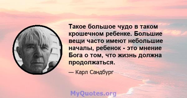 Такое большое чудо в таком крошечном ребенке. Большие вещи часто имеют небольшие началы, ребенок - это мнение Бога о том, что жизнь должна продолжаться.