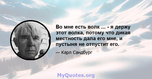 Во мне есть волк ... - я держу этот волка, потому что дикая местность дала его мне, и пустыня не отпустит его.