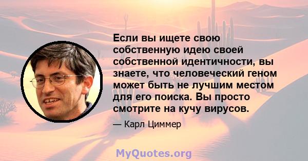 Если вы ищете свою собственную идею своей собственной идентичности, вы знаете, что человеческий геном может быть не лучшим местом для его поиска. Вы просто смотрите на кучу вирусов.