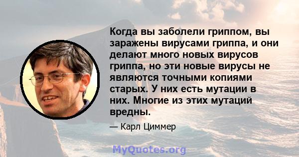 Когда вы заболели гриппом, вы заражены вирусами гриппа, и они делают много новых вирусов гриппа, но эти новые вирусы не являются точными копиями старых. У них есть мутации в них. Многие из этих мутаций вредны.