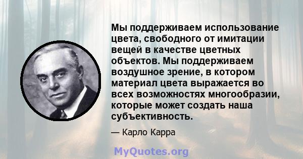 Мы поддерживаем использование цвета, свободного от имитации вещей в качестве цветных объектов. Мы поддерживаем воздушное зрение, в котором материал цвета выражается во всех возможностях многообразии, которые может