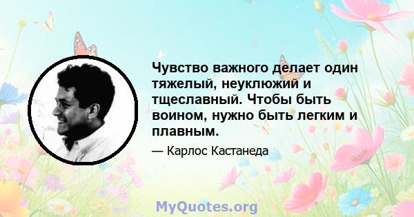 Чувство важного делает один тяжелый, неуклюжий и тщеславный. Чтобы быть воином, нужно быть легким и плавным.