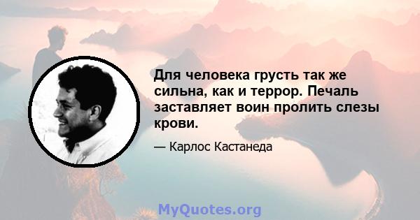 Для человека грусть так же сильна, как и террор. Печаль заставляет воин пролить слезы крови.