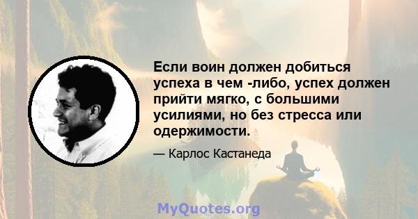 Если воин должен добиться успеха в чем -либо, успех должен прийти мягко, с большими усилиями, но без стресса или одержимости.