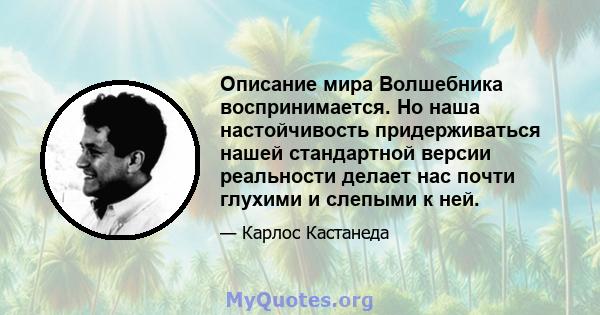 Описание мира Волшебника воспринимается. Но наша настойчивость придерживаться нашей стандартной версии реальности делает нас почти глухими и слепыми к ней.