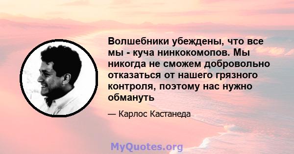 Волшебники убеждены, что все мы - куча нинкокомопов. Мы никогда не сможем добровольно отказаться от нашего грязного контроля, поэтому нас нужно обмануть