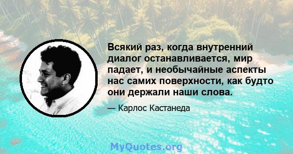 Всякий раз, когда внутренний диалог останавливается, мир падает, и необычайные аспекты нас самих поверхности, как будто они держали наши слова.