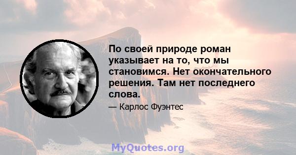 По своей природе роман указывает на то, что мы становимся. Нет окончательного решения. Там нет последнего слова.