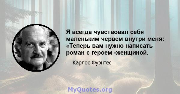 Я всегда чувствовал себя маленьким червем внутри меня: «Теперь вам нужно написать роман с героем -женщиной.