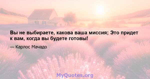 Вы не выбираете, какова ваша миссия; Это придет к вам, когда вы будете готовы!