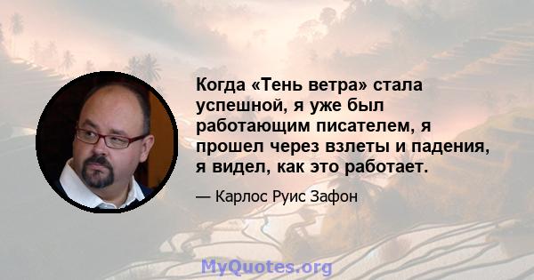 Когда «Тень ветра» стала успешной, я уже был работающим писателем, я прошел через взлеты и падения, я видел, как это работает.