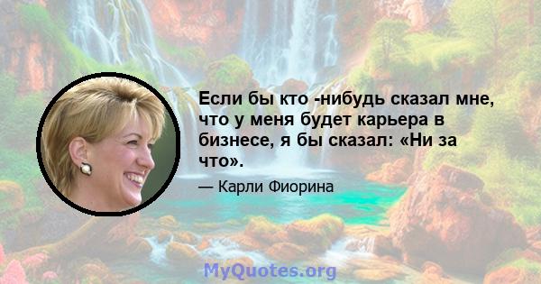 Если бы кто -нибудь сказал мне, что у меня будет карьера в бизнесе, я бы сказал: «Ни за что».