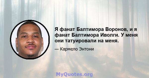 Я фанат Балтимора Воронов, и я фанат Балтимора Иволги. У меня они татуировали на меня.