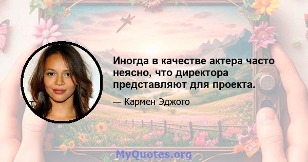 Иногда в качестве актера часто неясно, что директора представляют для проекта.