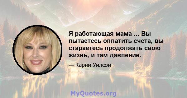 Я работающая мама ... Вы пытаетесь оплатить счета, вы стараетесь продолжать свою жизнь, и там давление.