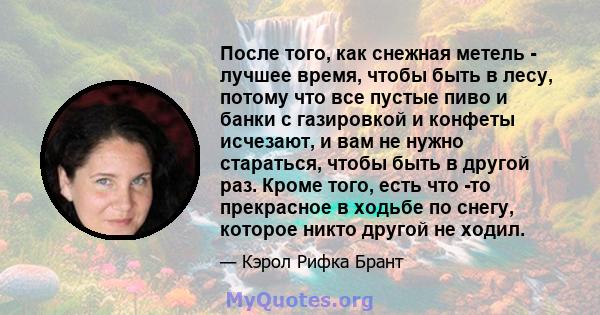 После того, как снежная метель - лучшее время, чтобы быть в лесу, потому что все пустые пиво и банки с газировкой и конфеты исчезают, и вам не нужно стараться, чтобы быть в другой раз. Кроме того, есть что -то