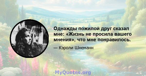 Однажды пожилой друг сказал мне: «Жизнь не просила вашего мнения», что мне понравилось.