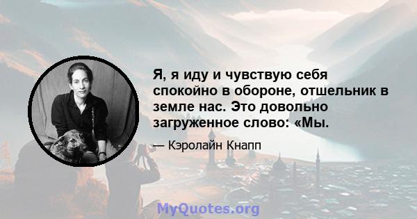 Я, я иду и чувствую себя спокойно в обороне, отшельник в земле нас. Это довольно загруженное слово: «Мы.