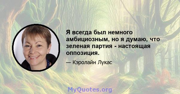 Я всегда был немного амбициозным, но я думаю, что зеленая партия - настоящая оппозиция.