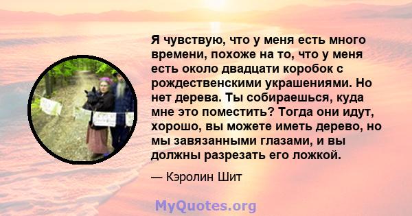 Я чувствую, что у меня есть много времени, похоже на то, что у меня есть около двадцати коробок с рождественскими украшениями. Но нет дерева. Ты собираешься, куда мне это поместить? Тогда они идут, хорошо, вы можете