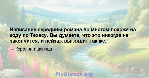 Написание середины романа во многом похоже на езду по Техасу. Вы думаете, что это никогда не закончится, и пейзаж выглядит так же.