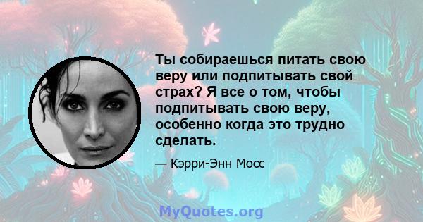 Ты собираешься питать свою веру или подпитывать свой страх? Я все о том, чтобы подпитывать свою веру, особенно когда это трудно сделать.