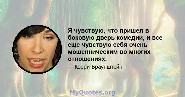 Я чувствую, что пришел в боковую дверь комедии, и все еще чувствую себя очень мошенническим во многих отношениях.