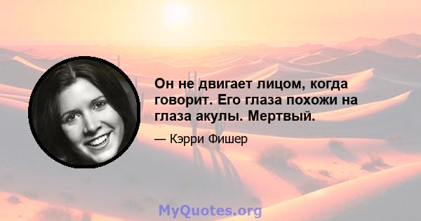 Он не двигает лицом, когда говорит. Его глаза похожи на глаза акулы. Мертвый.