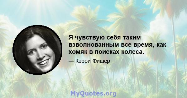 Я чувствую себя таким взволнованным все время, как хомяк в поисках колеса.