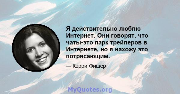 Я действительно люблю Интернет. Они говорят, что чаты-это парк трейлеров в Интернете, но я нахожу это потрясающим.