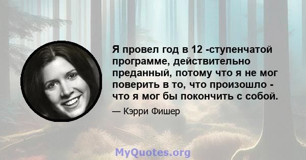 Я провел год в 12 -ступенчатой ​​программе, действительно преданный, потому что я не мог поверить в то, что произошло - что я мог бы покончить с собой.