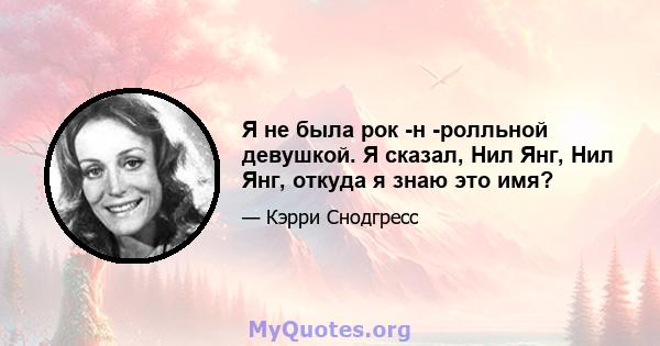 Я не была рок -н -ролльной девушкой. Я сказал, Нил Янг, Нил Янг, откуда я знаю это имя?