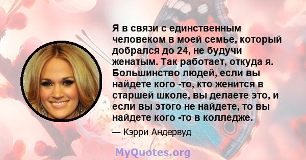 Я в связи с единственным человеком в моей семье, который добрался до 24, не будучи женатым. Так работает, откуда я. Большинство людей, если вы найдете кого -то, кто женится в старшей школе, вы делаете это, и если вы