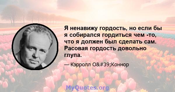 Я ненавижу гордость, но если бы я собирался гордиться чем -то, что я должен был сделать сам. Расовая гордость довольно глупа.