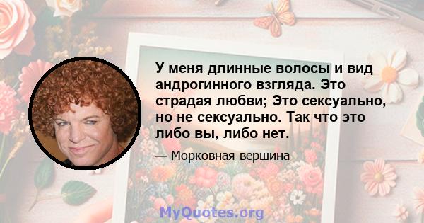 У меня длинные волосы и вид андрогинного взгляда. Это страдая любви; Это сексуально, но не сексуально. Так что это либо вы, либо нет.